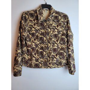 Womens Unknown Brand L Corduroy‎ Pasiley Print Brown/Tan Button Up Strech Jacket